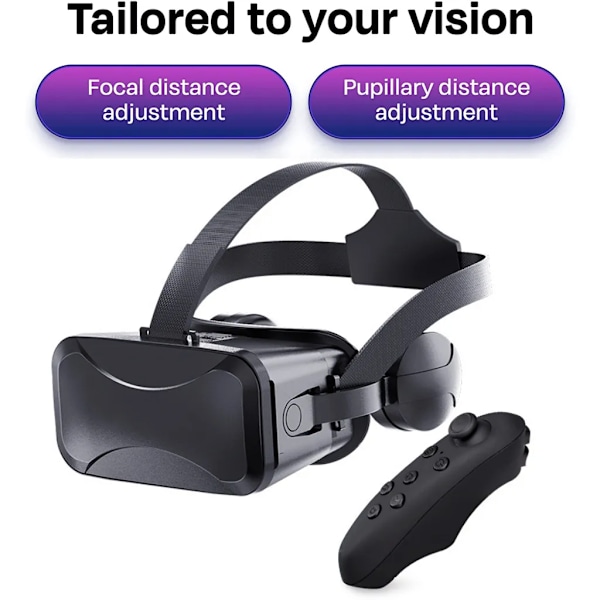 VR-headset Virtuella verklighetsglasögon 3D med fjärrkontroll Upplev spel för Android/iOS 4,7-6,7 tum, (Svart)