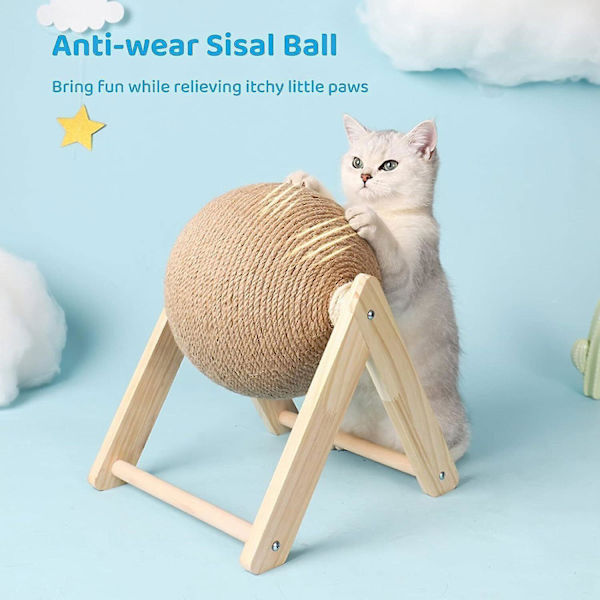 Kattklösboll Husdjur Kattklösare Interaktiv Rolig Leksak Naturligt Trä Sisal