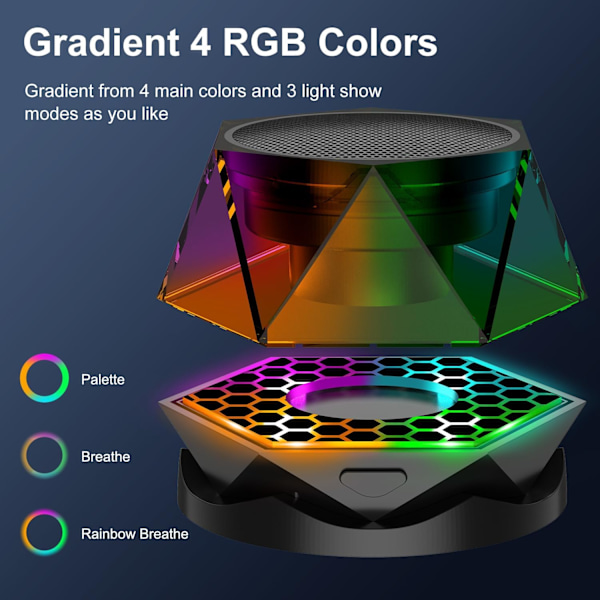 Magnetisk Diamant Bluetooth-högtalare, Liten Trådlös Högtalare med Multi-RGB Färg Ljusshow, Bärbar Telefonhållare för iPhone, Android, TWS-parning