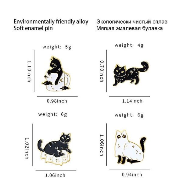 Wabjtam Katteform Nyhedstegning Sød Emallje Broschenåle Til Rygsække Sæt Badges Tøjtasker Jakker
