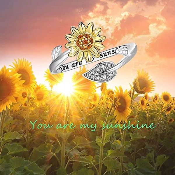WABJTAMLettering You Are My Sunshine Solrosring 18K guldpläterad CZ Hjärtform Justerbar korsring Silver För Kvinnor Tonåring Flickor Födelsedagspresent Si