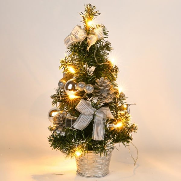 Sinknap juletræ Holdbar fint håndværk Pvc Miniature Desktop Lighting Juletræ til fest（A，sølv）