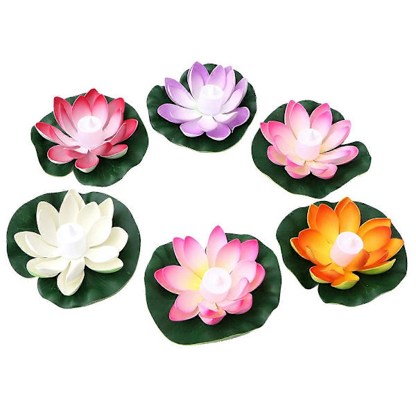 6 st LED Lotus Ljus Ljusstake Realistisk Blomma Ljuslampa Kreativ Önskeljuslampa för Fest Festival (Blandade Färger)