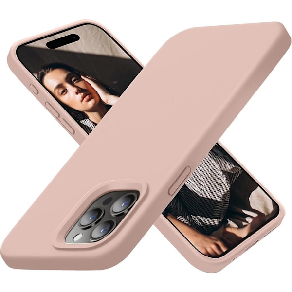 iPhone 15 Pro Skal, Silikon Ultra Smalt Stötsäker Skyddande Telefonfodral med [Mjuk Anti-Rep Microfiber Foder], 6,1 tum, Pinksand