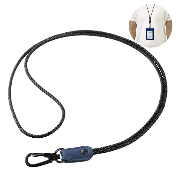 Läderrem, nackrem nyckelband för nycklar, ID-korthållare, USB-minne, mininotebok i läder/nyckelband kontor unisex (blå)