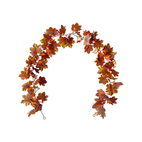 Kunstige efterårsblade krans 1,75 m - Realistisk efterårsfrugt Orange - Indendørs dekoration - Kreativ simulering - Thanksgiving, Halloween - A05282