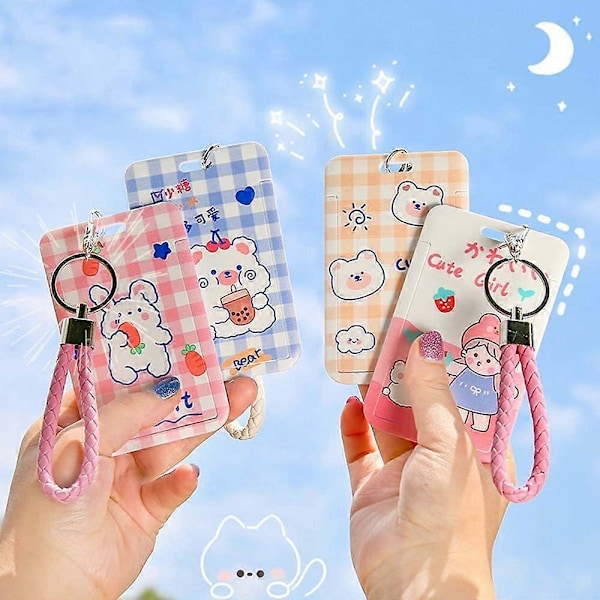 Söt ID-kortshållare med nyckelring Kawaii Lanyard Retraktil Kreditkortshållare Barn Buss Kortskydd Fodral Plånbok Nyckelring för Pojkar Flickor (04)