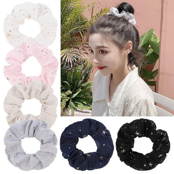 WABJTAM Stjerneprint Chiffon Stor Tarmring 6PCS