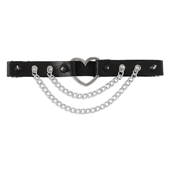 PU Simulerat Läder Gotisk Punk Silver-tonat Hjärta Halsband Benring