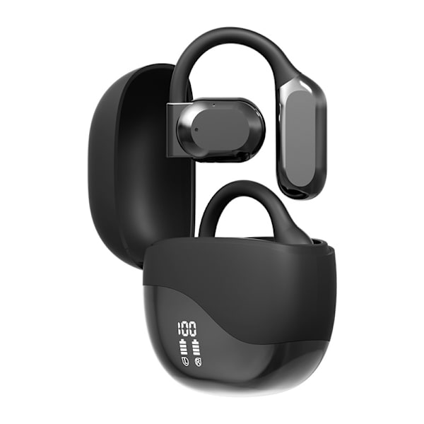 Langattomat kuulokkeet avoimet korvat, korvakoukut, ilmajohtokuulokkeet, LED-virranäyttö, urheilukuulokkeet Bluetooth 5.3 (musta)