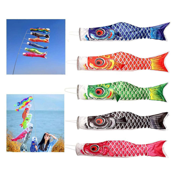 Japansk karpe vindsekk 5 stk Koinobori vindsokker Streamer fiskeflaggsett for hjemmehage hotell skole restaurant dekor