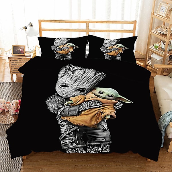 3D Digitaltryck Cartoon Master Yoda Örngott Täcke Täcke Sängkläder Tredelad Set XQD18 180*200cm -ZHENV（180*200cm）