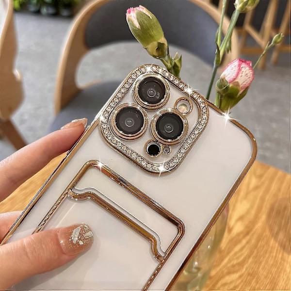 Pläterad Plånboksfodral för iPhone 13 Pro Max, Bling Glitter Diamant Kortinnehavare Kameraskydd Lyxigt Fodral + 2* , Kortfack Elegant