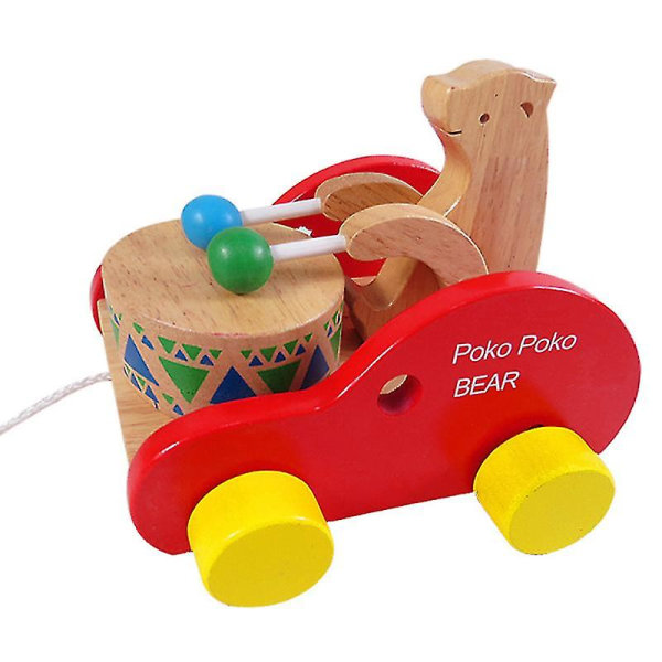 Trælegetøj Tegnefilm Animal Walker Trækker Bjørn Trommer Reb Traktor Småbarn Baby Oplysning Pædagogisk legetøj