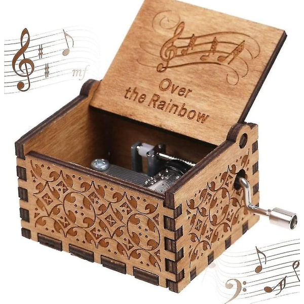 Over The Rainbow Music Box, vintage klassisk håndlavet indgraveret spilledåse af træ