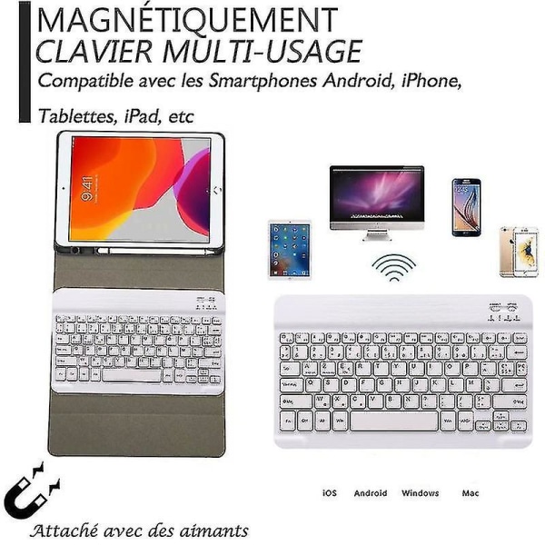 Case med inbyggt Bluetooth franskt Azerty-tangentbord för Ipad 10.2（Blå）