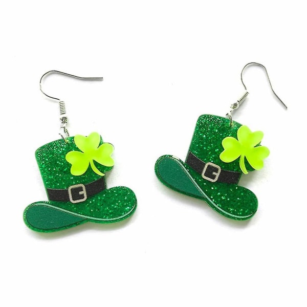 St. Patrick's Day Shamrock Hat Øredobber Irsk Grønn Lucky Long Dangle Øredobber Festrekvisita favoriserer