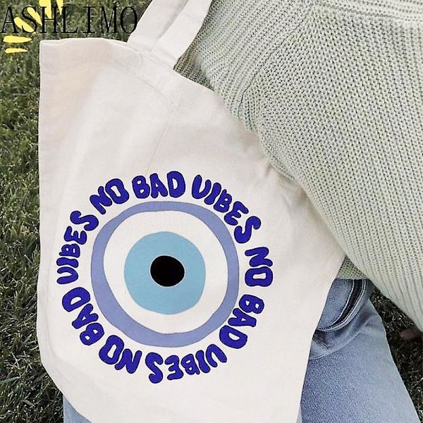 Håndveske Skulder Bag Tote Håndveske Tyrkisk Blå Ondt Øye Stor Kapasitet Kvinner Casual Shopping Canvas Bag Mote Oppbevaring Student Bokveske