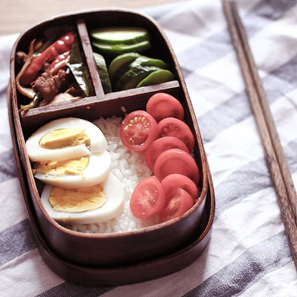 Japanska Bentoboxar i Trä Lunchbox Handgjord Naturlig Trä Sushibox Servis Skål Matbehållare (2)