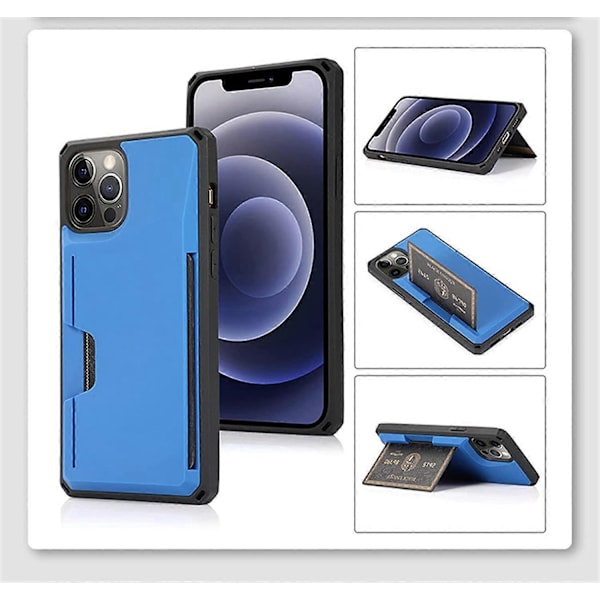 Korthållare-fodral Kompatibelt med iPhone 12 Mini, Plånbok i TPU-materiale med Stativ & Handrem (Marinblå, iPhone 12 Mini)