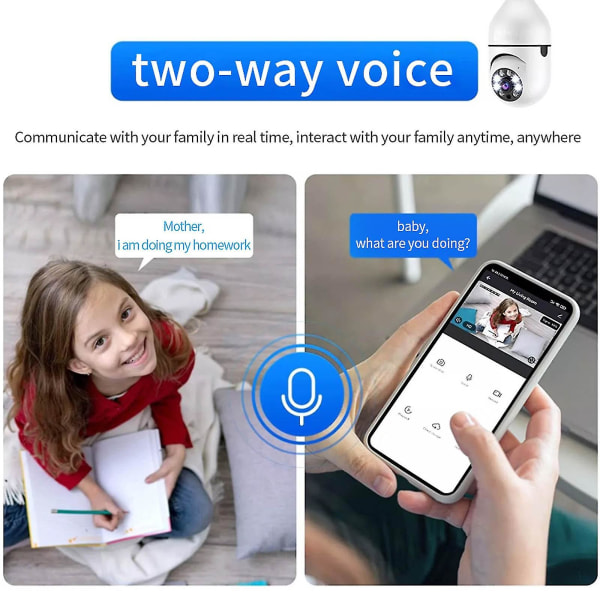 Kameraer for hjemmets sikkerhet utendørs lyspære kamera 2,4 GHz Wifi utendørs, 1080P E27 lyspære kamera sikkerhetskamera, innendørs 360 hjemmets sikkerhetskameraer