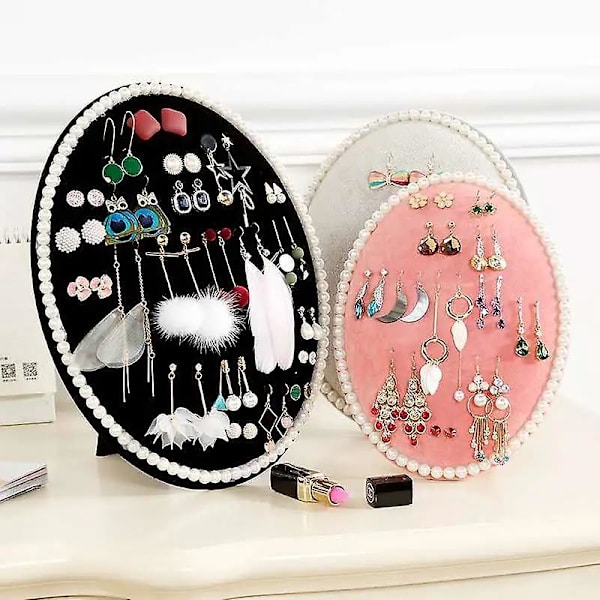Rosa Grå Svart Örhänge Display Sammet Smycken Förvaring Rack Halsband Hängare Smycken Organizer Display Stativ Butik Heminredning