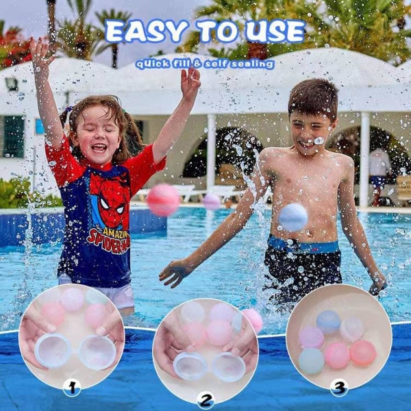 12 stk silikon påfyllbare vannballonger Hurtigfylling, sprutbombe vannballer med nettingpose (24 stk)
