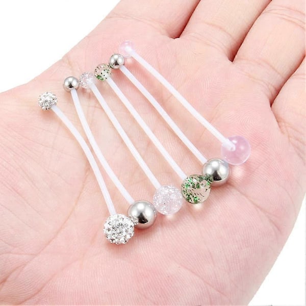 6 st Mixade Stilar Graviditetssport Mamma Flexibla Bioplast Navelknapp Ringhållare 14G 1 1/2 tum (38 mm)