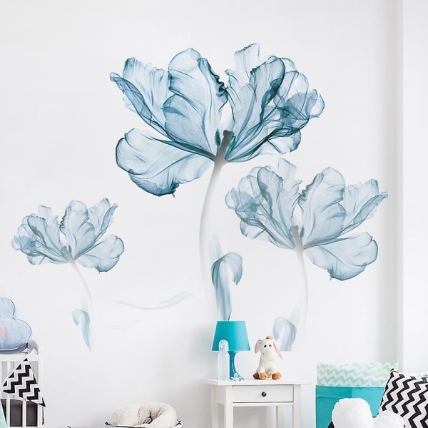 1 st ljusblå blomma väggdekor stort blå blommigt väggdekor Lotus Blossom väggdekor DIY väggmålning konst för vardagsrum kontor väggdekoration