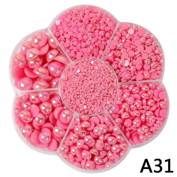 2800 stk 1 æske 7 størrelser Rund Flatback Half Pearls Bead Gem pink