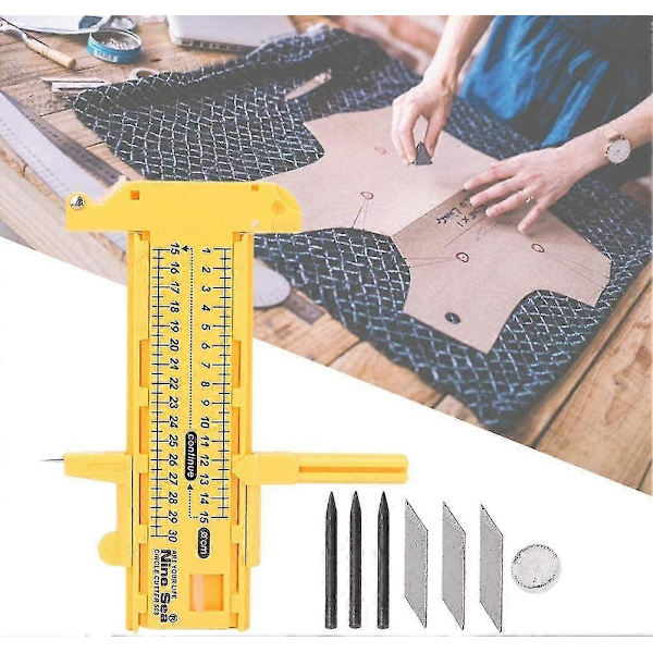 Justerbar Kompasskutter i PVC-plast, 10-300 mm, Gul, Hög Kvalitet