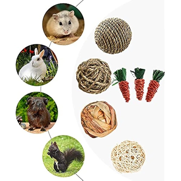 4 stk Assorteret kanin Havgræsbolde Tyggetandboldlegetøj til kaniner Hamstere Gerbiler Fugle tænder