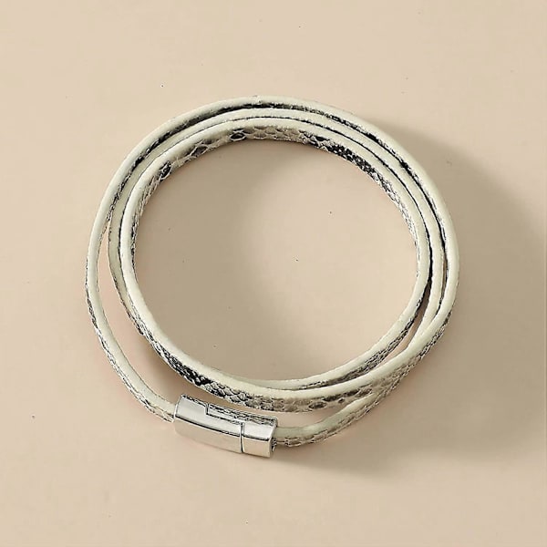Flerlagers Ormhudsimulerat Läder Armband Manschett Bangel Armband Smycke Present till Kvinnor Män