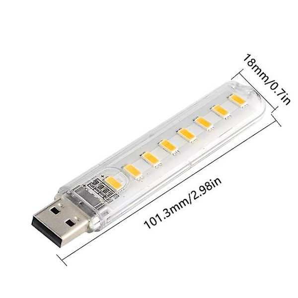 Mini USB LED-bordlampe, bærbar leselampe for camping, powerbank, bærbar PC, 8 LED-boklys, lommelykt