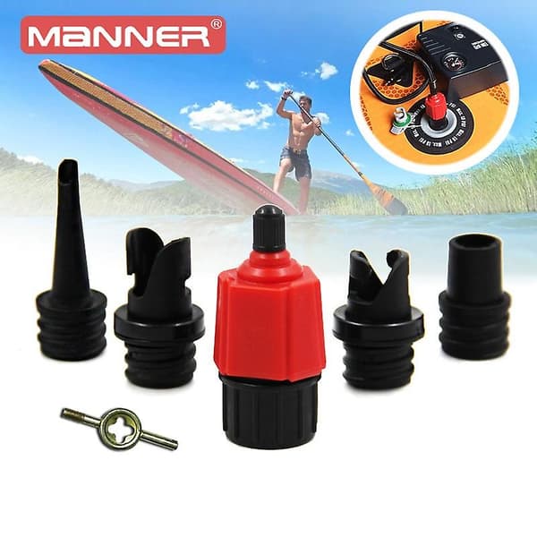 Sup luftpumpadapter uppblåsbar paddel gummibåt kajak luftventil adapter däck kompressor omvandlare 4 munstycke（röd）
