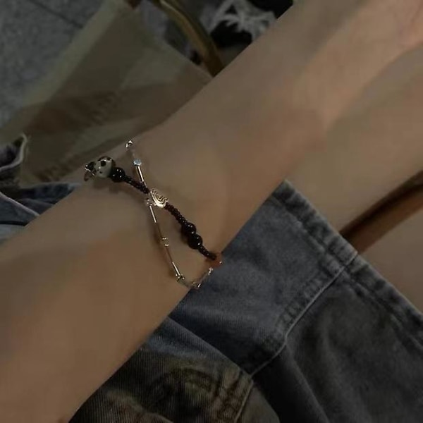 Klassisk håndlavet dobbelt-wrap armbånd sort