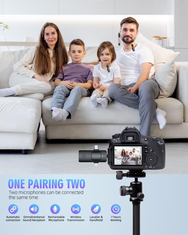 3-i-1 trådløse Lavalier-mikrofoner til iPhone, Android, kamera, USB-C-mikrofon, minimikrofon med støjreduktion til videooptagelse, Vlog