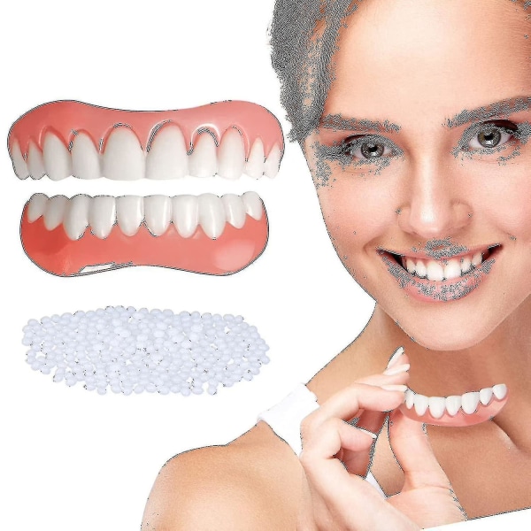 2 sæt tandproteser øvre og nedre tandproteser, naturlige og komfortable, beskytter dine tænder og genopretter et selvsikkert smil