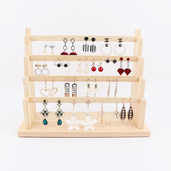 Örhänge Display Stativ Trä Smycken Hållare Ring Halsband Armband Organizer Rack Stall Event Retail Fyra Våningar Display