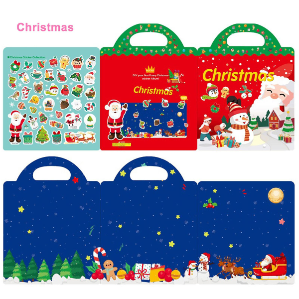 Återanvändbara julklistermärkeböcker för barn 2 till 4 år, roliga klistermärkenböcker