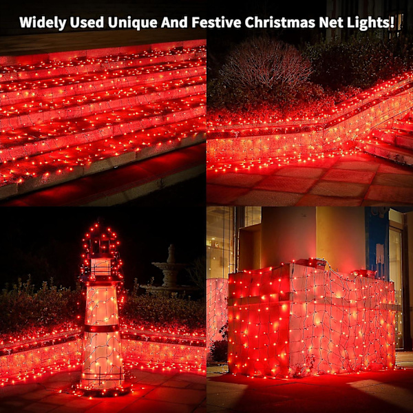 Julnätlampor Utomhus Juldekorationer Ljus 144LED 2Mx2M, Anslutbara Utomhus Inomhus Fairy Mesh Net Ljus för Julfest, Trädgård, Pa