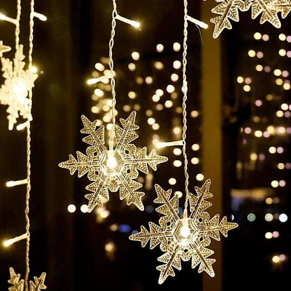 12ft/3.5M Snöflinga Gardin Ljus Plug in String Ljus LED Fairy Nattljus, Perfekt för Jul Bröllop Fest Dekoration Kandelaber Luminarias - W