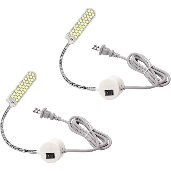 2 st 2W 30 LED-lampor för symaskin med fast bas, flexibel magnetisk slang och svanhals för hushållsarbete