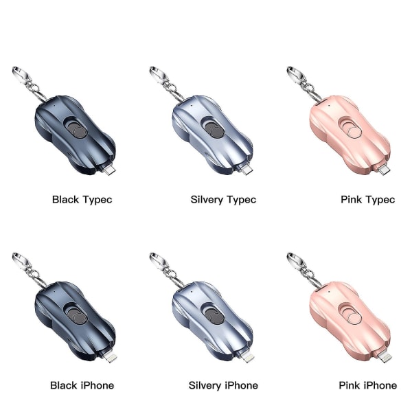 Power Emergency Pod, bærbar nøkkelringtelefonlader, mininøkkelring bærbar lader for type-c - Snngv（sølvaktig）