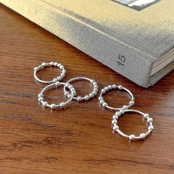 925 Sterling Sølv Anti-Angst Ring For Kvinner Menn Fidget Ringer For Anxiety Angst Ring Med Perler Spinner Ring（12）