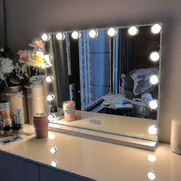 2024 Hollywood Mirror USB Makeup Lights Lighted Lamps 3 Color Modes, Touch Control, USB Charging Mirror Lights Nytt（14 lampor）