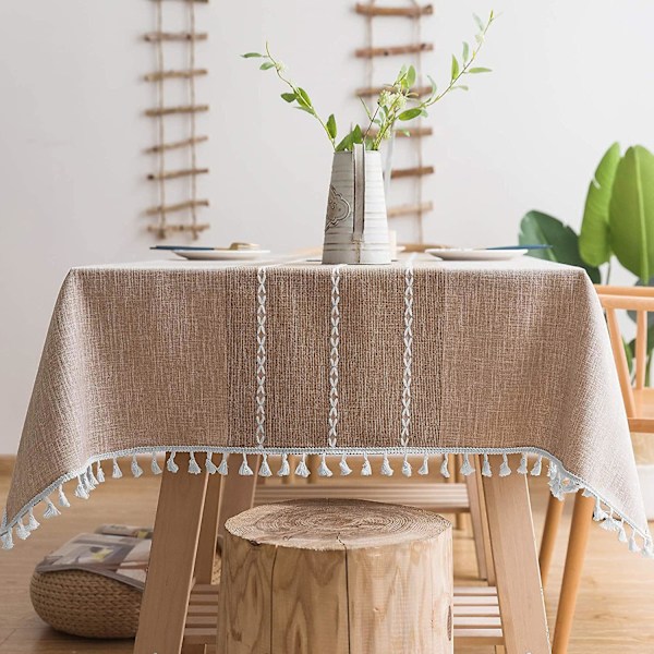 Duk för Matbord Rustik Rutig Bomull Linne Ljus Kaffe Fyrkantiga Dukar För Kök Matplats, Fest, Högtid, Jul, Buffé, 140x140cm