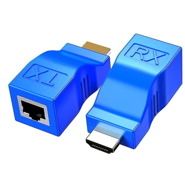 HDMI-forlenger, hdmi til Rj45 1080p Lan-nettverk HDMI-utvidelse opptil 30 m over Cat5e/6 Utp Lan Ethernet-kabel (blå)
