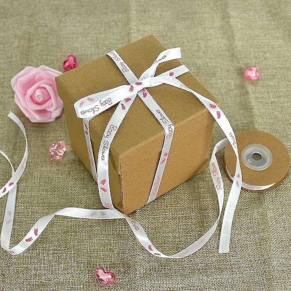 Flicka Fotspår Tryck Duschsatinband Rosa 3/8 Tum 10 Yard För Hårsnoddar Krans Födelsedag Dusch (Rosa)