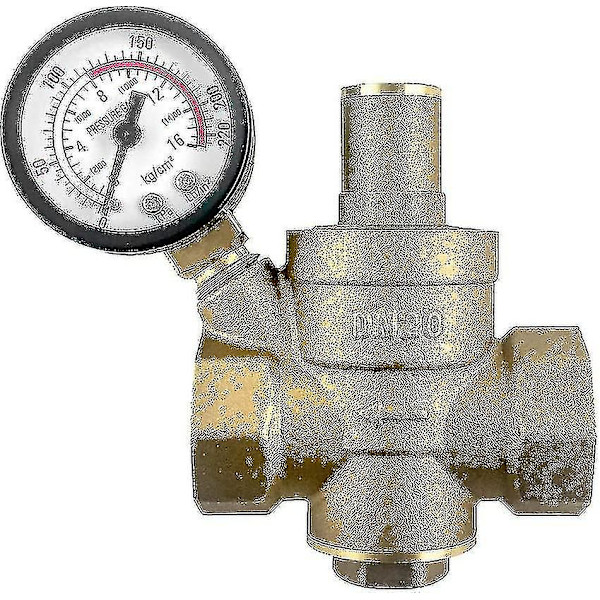 Vanntrykksregulator i messing - Justerbar trykkreduksjonsventil med måler 3/4\", og innløpsfilter Dn20 messing vanntrykkreduksjon med-